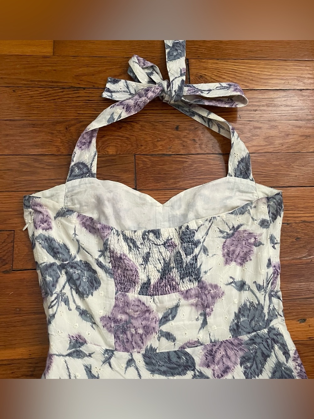 Odille Anthropologie White and purple floral eyelet tiered midi dress size 2 - Picture 8 of 11